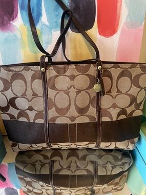 Coach Signature Canvas Tote in Brown and Tan